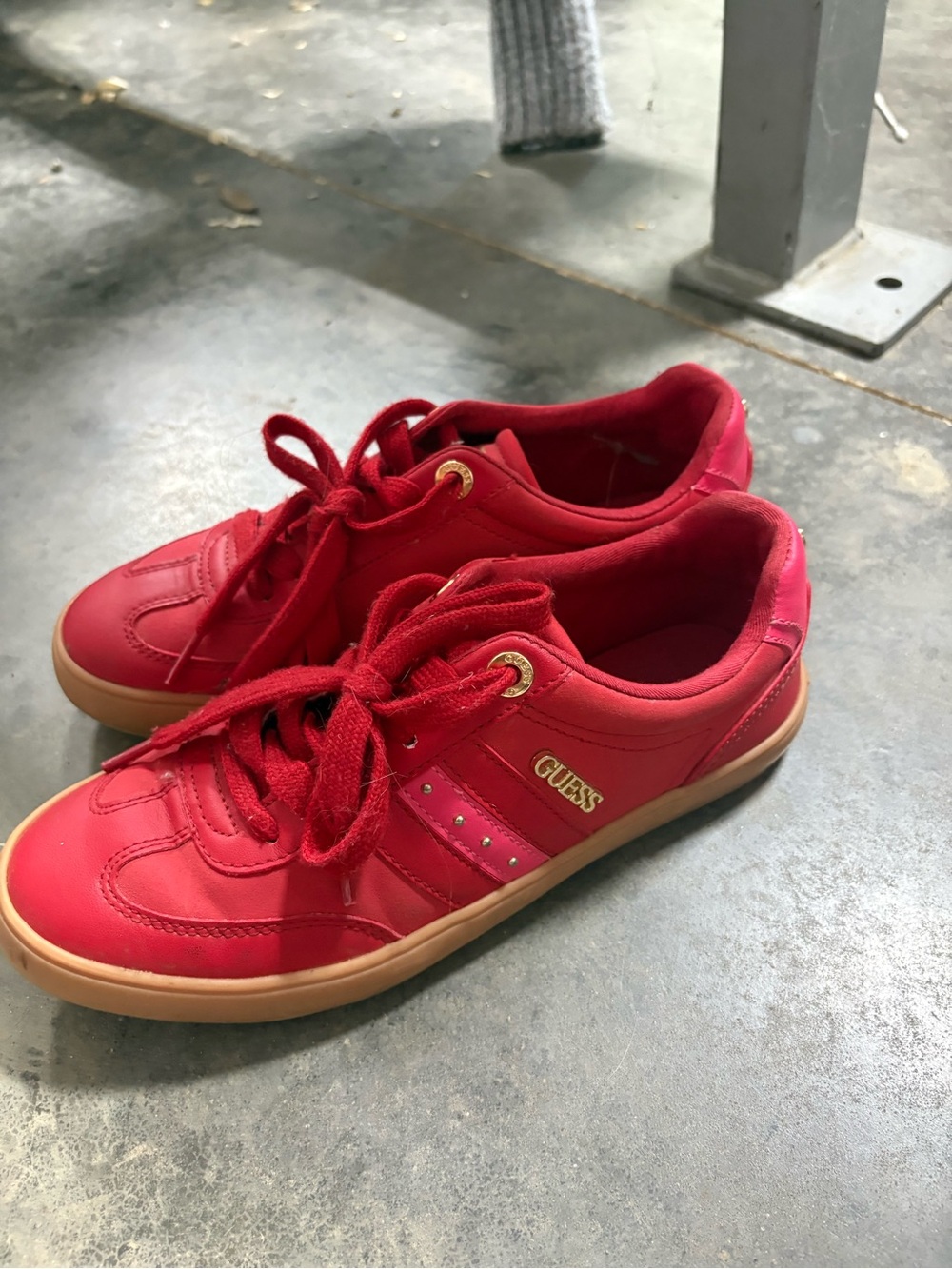Guess Red Lace-Up Sneakers with Gum Sole